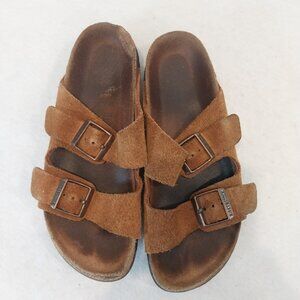 Birkenstock Sandals Womens 5 5.5 (36) Arizona Tan Suede Leather Cork Flat Slides